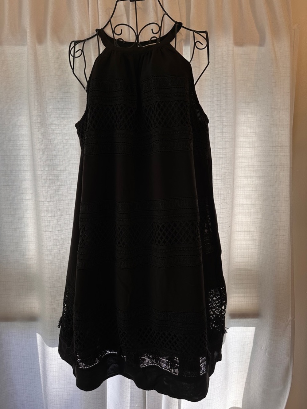 LOFT Black Crochet Halter Mini Dress